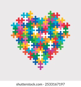 Colorful heart puzzle vector isolated on white background. Autism awareness concept flat design.	
