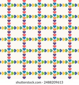 Colorful heart ribbon repeat pattern isolated on background.Seamless pattern with hearts.Multicolor background graphic vector illustration.