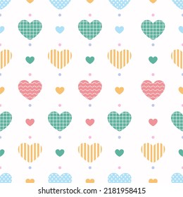 Colorful heart seamless pattern. Hand drawn cute heart on white background. Vector illustration.