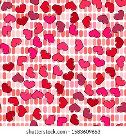 Colorful heart seamless pattern on white background. Paper print design. Abstract retro vector illustration. Trendy textile, fabric, wrapping. Modern space decoration.