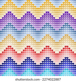 Colorful heart seamless pattern in vector illustration design for knitting, wallpaper, backdrop