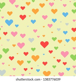 Colorful Heart seamless with random size for your background or textile design. Solid color vector illustration.