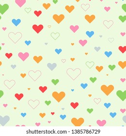 Colorful Heart seamless with random size for your background or textile design. Solid color vector illustration.