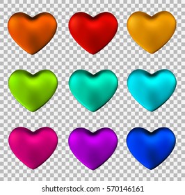 Colorful heart set isolated on transparent background. Vector illustration.