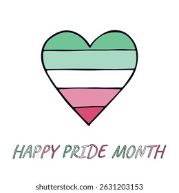 Colorful heart shape Abrosexual pride flag Happy pride day LGBTQIA community Pride Month Vector hand drawn doodle for posters, stickers, logo, cards
