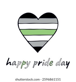 Colorful heart shape Agender pride flag Happy pride day LGBTQIA community Pride Month Vector hand drawn doodle for posters, stickers, logo, cards