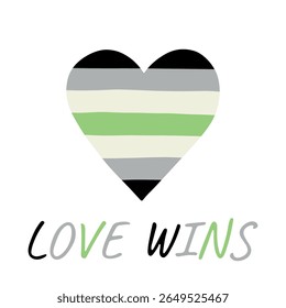 Colorful heart shape Agender pride flag Happy pride day LGBTQIA community Pride Month Vector hand drawn doodle for posters, stickers, logo, cards