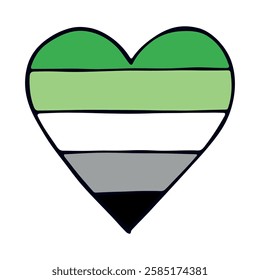 Colorful heart shape Aromantic pride flag Happy pride day LGBTQ community Pride Month Vector hand drawn doodle for posters, stickers, logo, cards