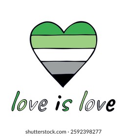 Colorful heart shape Aromantic pride flag Happy pride day LGBTQIA community Pride Month Vector hand drawn doodle for posters, stickers, logo, cards