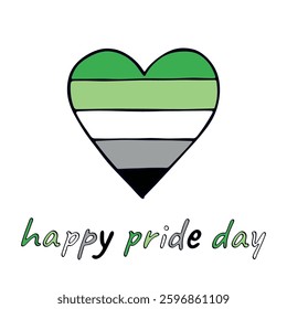 Colorful heart shape Aromantic pride flag Happy pride day LGBTQIA community Pride Month Vector hand drawn doodle for posters, stickers, logo, cards