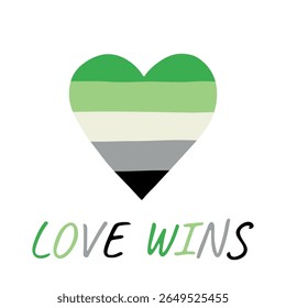 Colorful heart shape Aromantic pride flag Happy pride day LGBTQIA community Pride Month Vector hand drawn doodle for posters, stickers, logo, cards