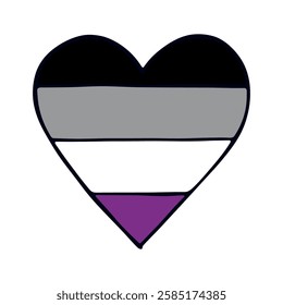 Colorful heart shape Asexual pride flag Happy pride day LGBTQ community Pride Month Vector hand drawn doodle for posters, stickers, logo, cards