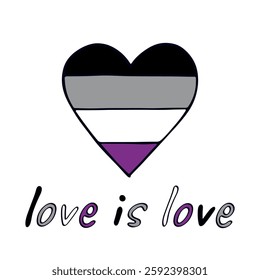 Colorful heart shape Asexual pride flag Happy pride day LGBTQIA community Pride Month Vector hand drawn doodle for posters, stickers, logo, cards