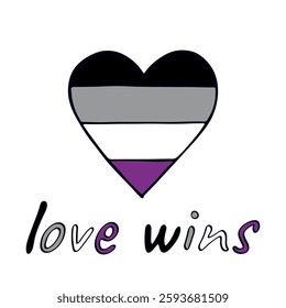 Colorful heart shape Asexual pride flag Happy pride day LGBTQIA community Pride Month Vector hand drawn doodle for posters, stickers, logo, cards