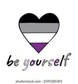 Colorful heart shape Asexual pride flag Happy pride day LGBTQIA community Pride Month Vector hand drawn doodle for posters, stickers, logo, cards