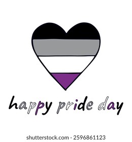 Colorful heart shape Asexual pride flag Happy pride day LGBTQIA community Pride Month Vector hand drawn doodle for posters, stickers, logo, cards