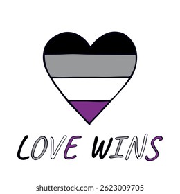 Colorful heart shape Asexual pride flag Happy pride day LGBTQIA community Pride Month Vector hand drawn doodle for posters, stickers, logo, cards