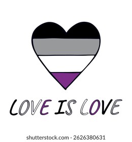 Colorful heart shape Asexual pride flag Happy pride day LGBTQIA community Pride Month Vector hand drawn doodle for posters, stickers, logo, cards