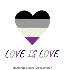 Colorful heart shape Asexual pride flag Happy pride day LGBTQIA community Pride Month Vector hand drawn doodle for posters, stickers, logo, cards