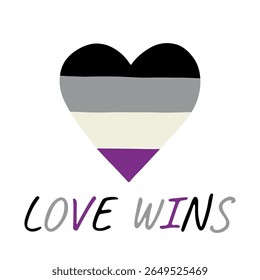 Colorful heart shape Asexual pride flag Happy pride day LGBTQIA community Pride Month Vector hand drawn doodle for posters, stickers, logo, cards