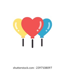 Colorful heart shape balloon icon. Holiday celebration, valentine, birthday, anniversary concept. Flat vector design illustration isolated on white background.