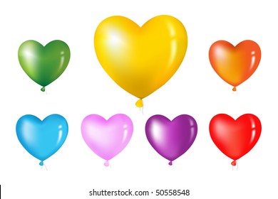 Colorful Heart Shape Balloons. Isolated on white.