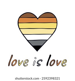 Colorful heart shape Bear brotherhood pride flag Happy pride day LGBTQIA community Pride Month Vector hand drawn doodle for posters, stickers, logo, cards