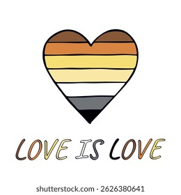 Colorful heart shape Bear brotherhood pride flag Happy pride day LGBTQIA community Pride Month Vector hand drawn doodle for posters, stickers, logo, cards
