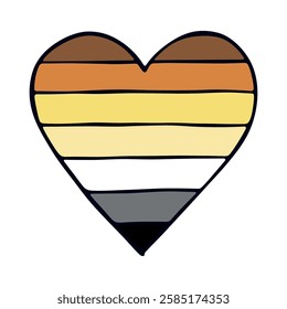 Colorful heart shape Bear pride flag Happy pride day LGBTQ community Pride Month Vector hand drawn doodle for posters, stickers, logo, cards