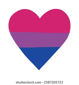 Colorful heart shape Bisexual pride flag Happy pride day LGBTQ community Pride Month Vector hand drawn doodle for posters, stickers, logo, cards