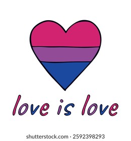 Colorful heart shape Bisexual pride flag Happy pride day LGBTQIA community Pride Month Vector hand drawn doodle for posters, stickers, logo, cards