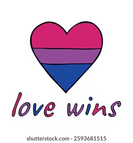 Colorful heart shape Bisexual pride flag Happy pride day LGBTQIA community Pride Month Vector hand drawn doodle for posters, stickers, logo, cards