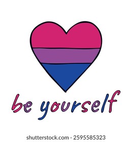 Colorful heart shape Bisexual pride flag Happy pride day LGBTQIA community Pride Month Vector hand drawn doodle for posters, stickers, logo, cards