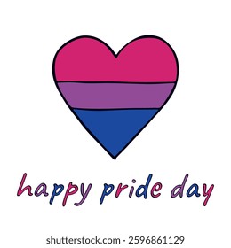 Colorful heart shape Bisexual pride flag Happy pride day LGBTQIA community Pride Month Vector hand drawn doodle for posters, stickers, logo, cards