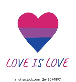 Forma de coração colorido Bandeira do orgulho bissexual Feliz dia do orgulho LGBTQIA comunidade Orgulho Mês do Orgulho Desenho à mão desenhado doodle para cartazes, adesivos, logotipo, cartões