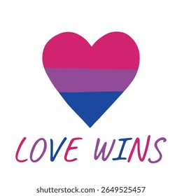 Forma de coração colorido Bandeira do orgulho bissexual Feliz dia do orgulho LGBTQIA comunidade Orgulho Mês do Orgulho Desenho à mão desenhado doodle para cartazes, adesivos, logotipo, cartões