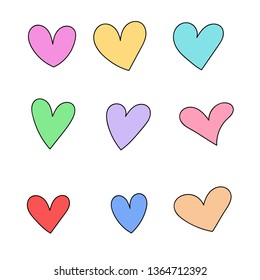 Colorful heart shape bubbles thought. Speech symbol. hand-drawn.