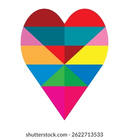 Colorful heart shape composed of vibrant geometric with white background vector illustration.