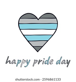 Colorful heart shape Demiboy pride flag Happy pride day LGBTQIA community Pride Month Vector hand drawn doodle for posters, stickers, logo, cards