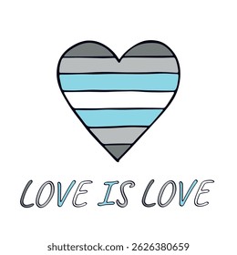 Colorful heart shape Demiboy pride flag Happy pride day LGBTQIA community Pride Month Vector hand drawn doodle for posters, stickers, logo, cards