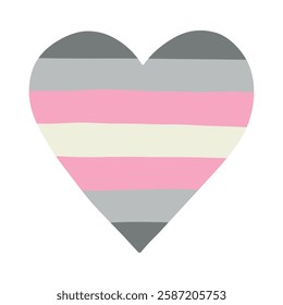 Colorful heart shape Demigirl pride flag Happy pride day LGBTQ community Pride Month Vector hand drawn doodle for posters, stickers, logo, cards