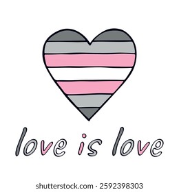 Colorful heart shape Demigirl pride flag Happy pride day LGBTQIA community Pride Month Vector hand drawn doodle for posters, stickers, logo, cards