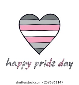 Colorful heart shape Demigirl pride flag Happy pride day LGBTQIA community Pride Month Vector hand drawn doodle for posters, stickers, logo, cards