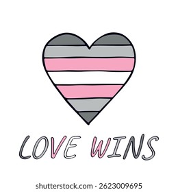 Colorful heart shape Demigirl pride flag Happy pride day LGBTQIA community Pride Month Vector hand drawn doodle for posters, stickers, logo, cards