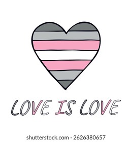Colorful heart shape Demigirl pride flag Happy pride day LGBTQIA community Pride Month Vector hand drawn doodle for posters, stickers, logo, cards