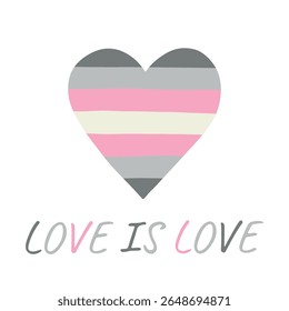 Forma do coração colorido Bandeira do orgulho Demigirl Feliz dia do orgulho LGBTQIA comunidade do Mês do Orgulho Vetor mão desenhada rabiscar para cartazes, adesivos, logotipo, cartões