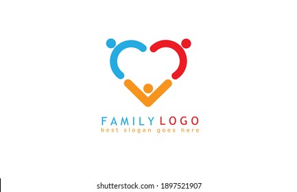 Colorful Heart Shape Family Logo Design. Isolated White People Logo Template. Vector