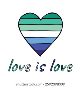 Colorful heart shape Gay men pride flag Happy pride day LGBTQIA community Pride Month Vector hand drawn doodle for posters, stickers, logo, cards