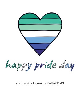 Colorful heart shape Gay men pride flag Happy pride day LGBTQIA community Pride Month Vector hand drawn doodle for posters, stickers, logo, cards