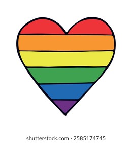 Colorful heart shape Gay pride flag Happy pride day LGBTQ community Pride Month Vector hand drawn doodle for posters, stickers, logo, cards